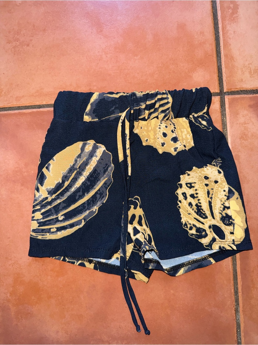 Kids Navy Shell-Print Drawstring Shorts